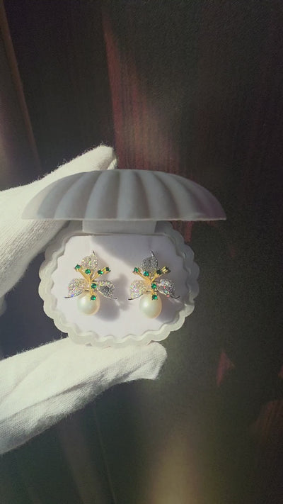 Freshwater Pearl Floral Earrings in 925 Sterling Silver