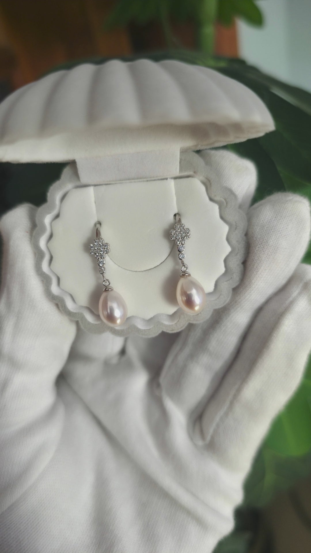 Pure Chandi Pearl Earrings with Zircon Floral Design