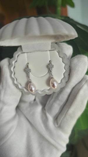 Pure Chandi Pearl Earrings with Zircon Floral Design