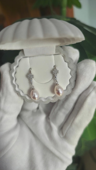 Pure Chandi Pearl Earrings with Zircon Floral Design