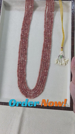 Handcrafted Natural Strawberry Quartz multi-layer beaded necklace by Urban Gear, luxury gemstone jewelry for women
