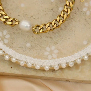 18K Gold-Plated Chunky Chain Bracelet with Natural Pearl