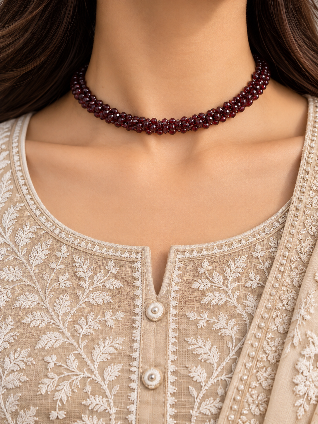 Natural garnet mala and choker with deep red garnet stone beads