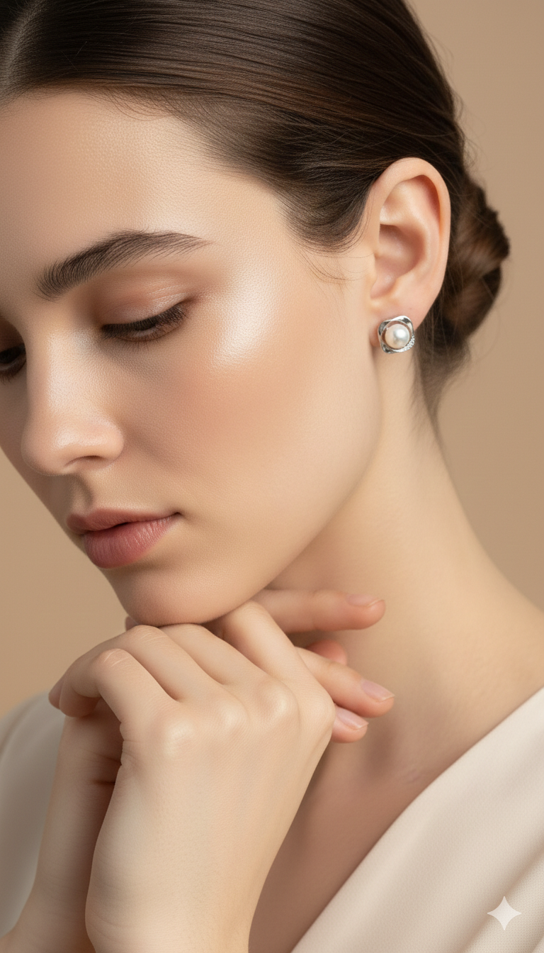 Shop freshwater pearl stud earrings in pure sterling silver (chandi 925). Minimal, elegant and perfect for everyday wear. Available at Urban Gear Pakistan.