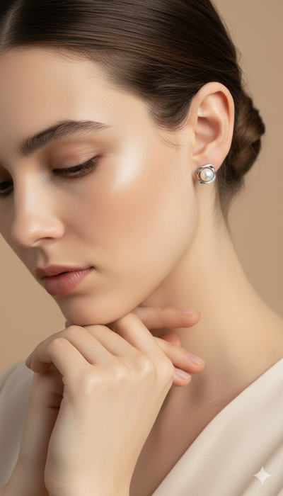 Shop freshwater pearl stud earrings in pure sterling silver (chandi 925). Minimal, elegant and perfect for everyday wear. Available at Urban Gear Pakistan.