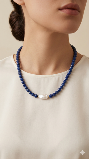 Lapis lazuli beaded necklace with pearl