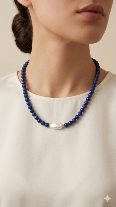 Lapis lazuli beaded necklace with pearl
