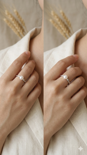 Minimal chandi ring with freshwater pearl