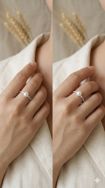 Minimal chandi ring with freshwater pearl