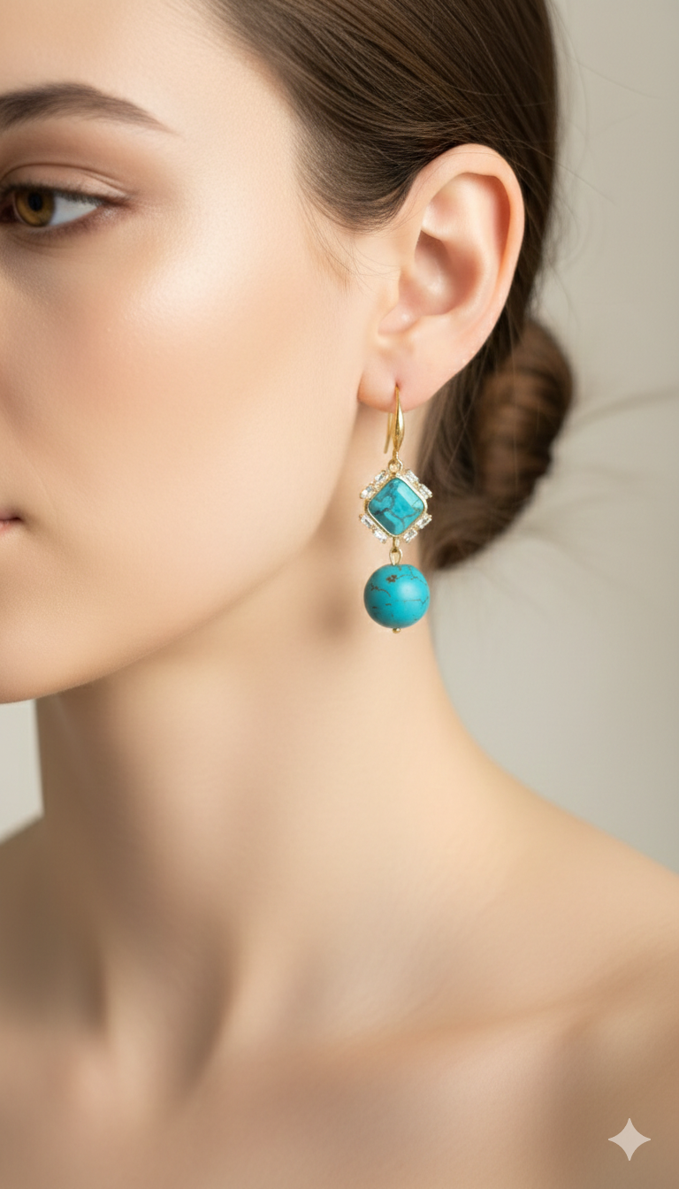 Elegant turquoise drop earrings with round stone
