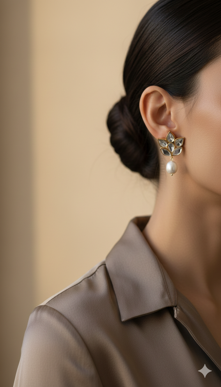 Gold plated kundan pearl earrings for women