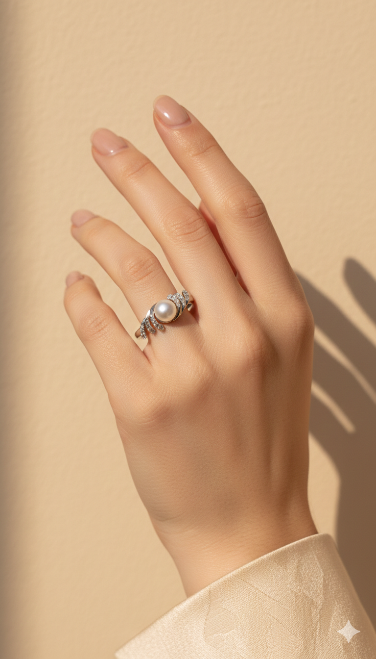 Freshwater pearl ring in sterling silver 925 chandi