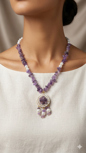 Amethyst necklace with pearl pendant