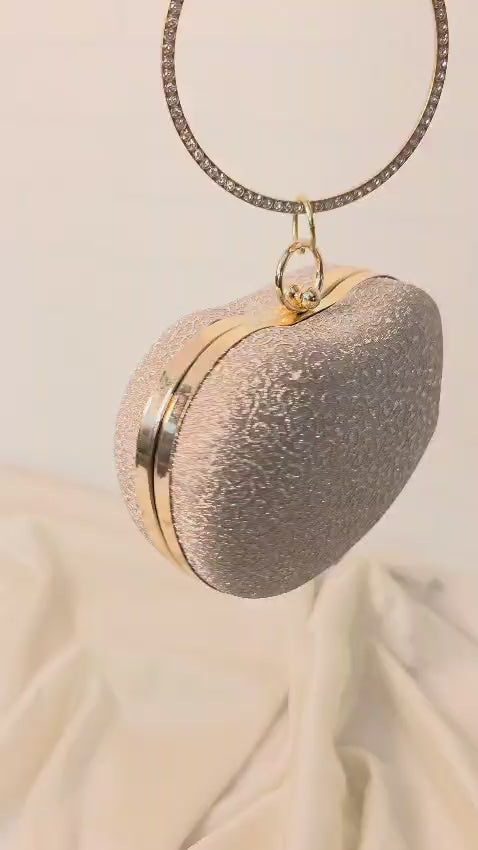 Luxury gold crystal clutch with round ring handle – evening and party handbag by Urban Gear