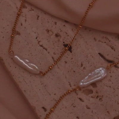 Freshwater Pearl Necklace & Bracelet Set – 18K Gold Minimalist Jewelry for Women