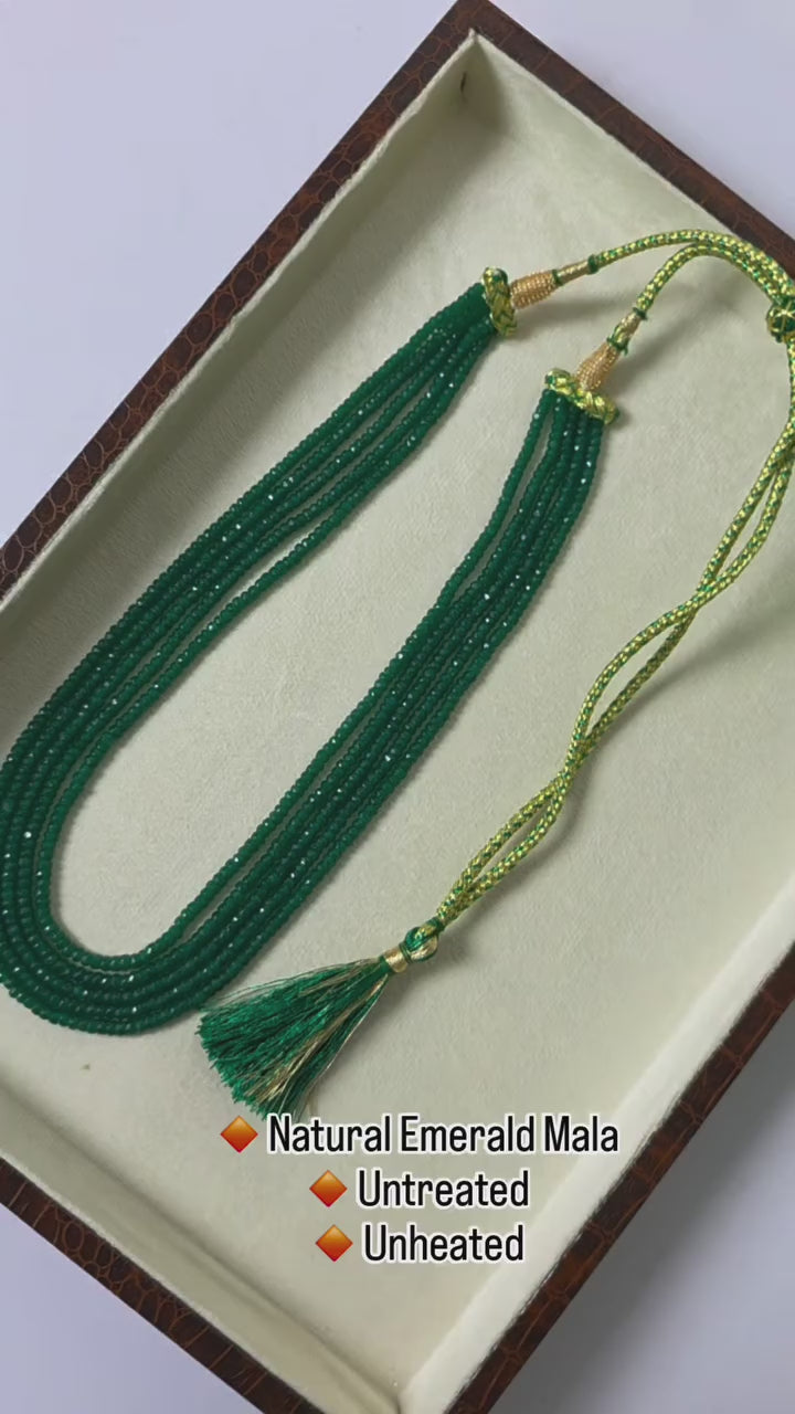 Natural emerald stone multi strand mala necklace