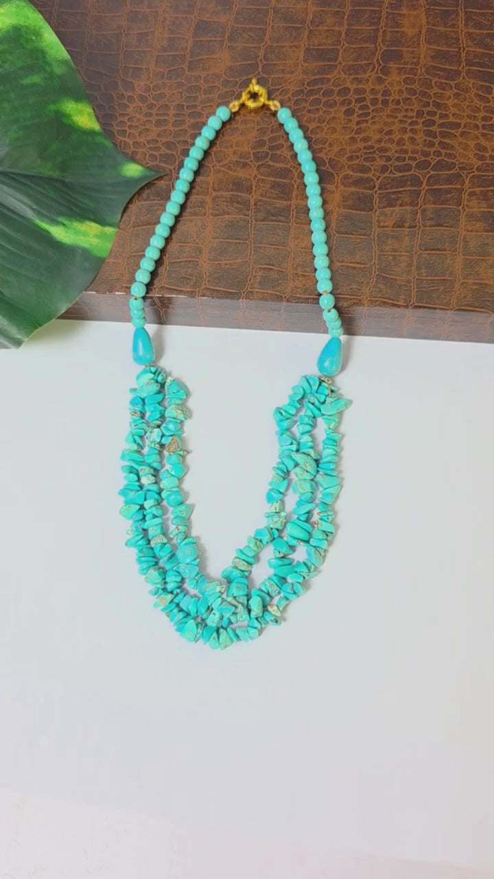 Natural Turquoise Multi Strand Gemstone Necklace for Women